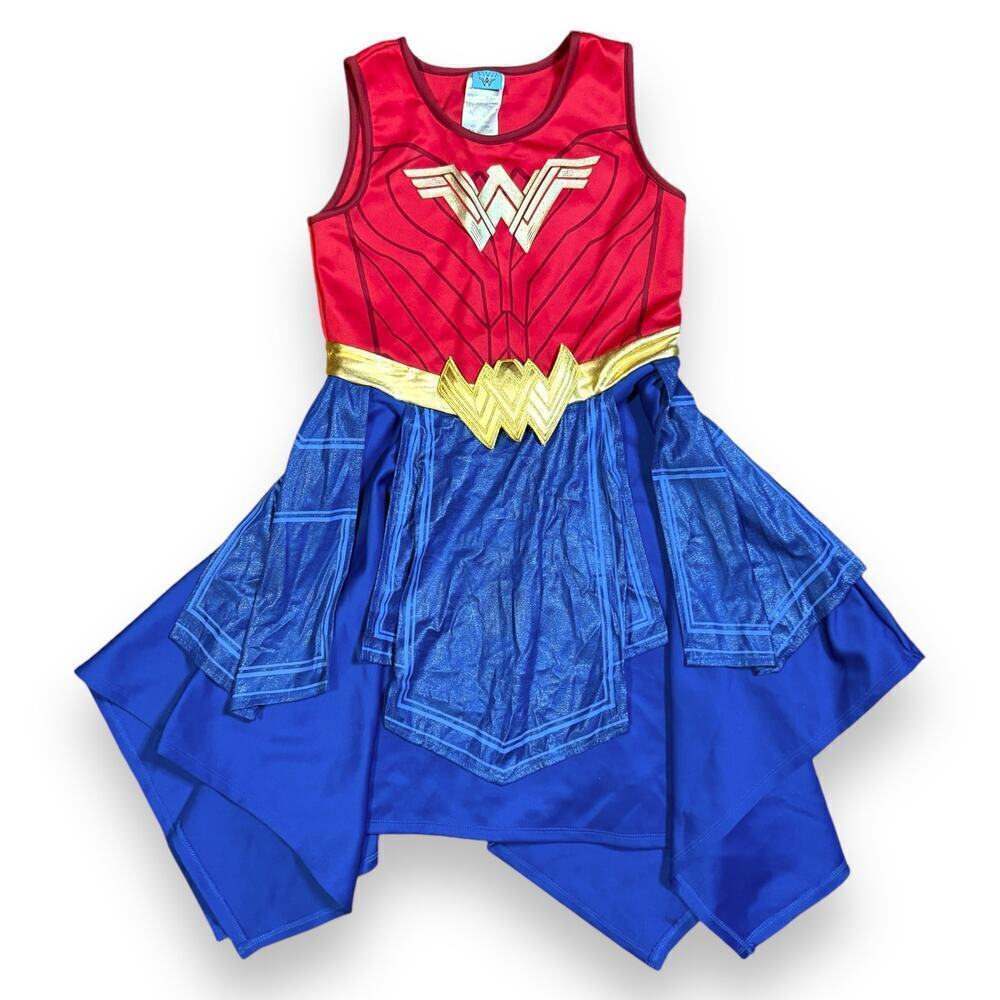 Wonder Woman Costume Girl Child’s Halloween One Piece Red Blue Gold Size L 10/12